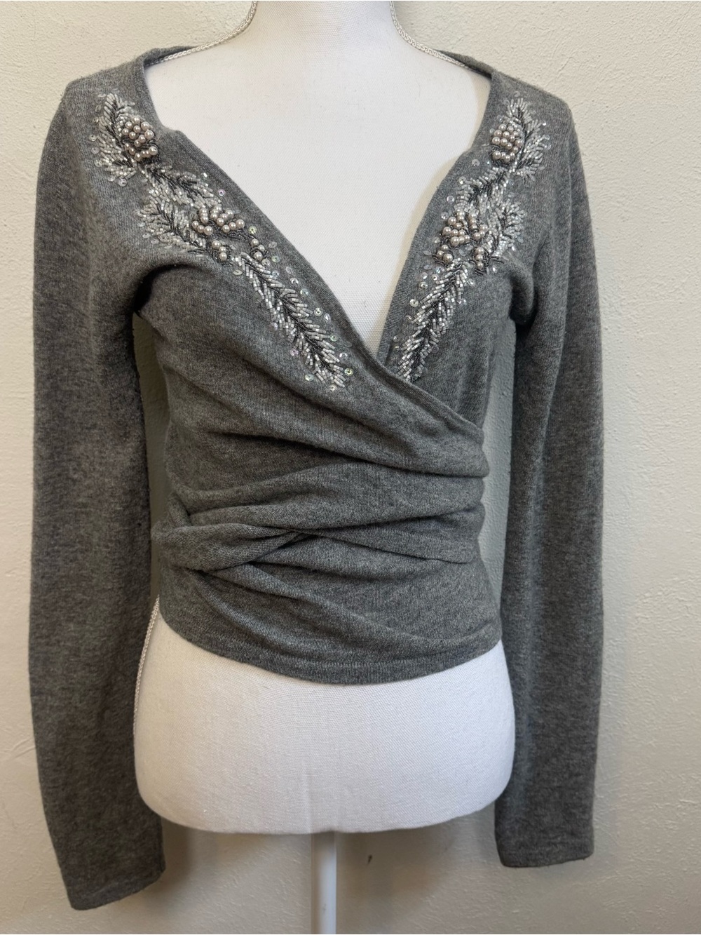 Zoe D Lambswool Wrap Embellished Cardigan